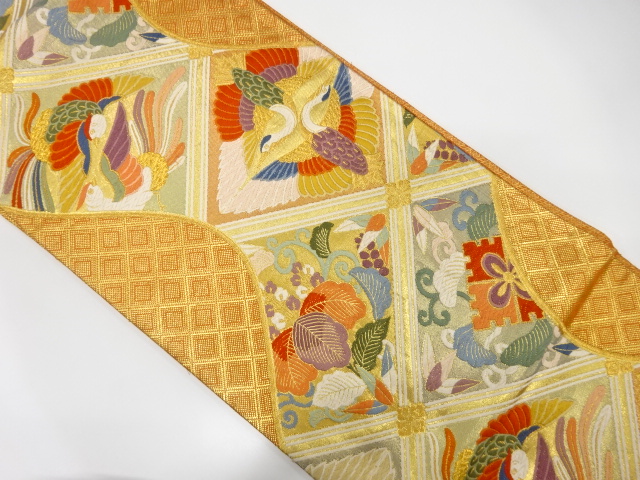 佐賀錦　流水に格天井・鶴模様織り出し袋帯